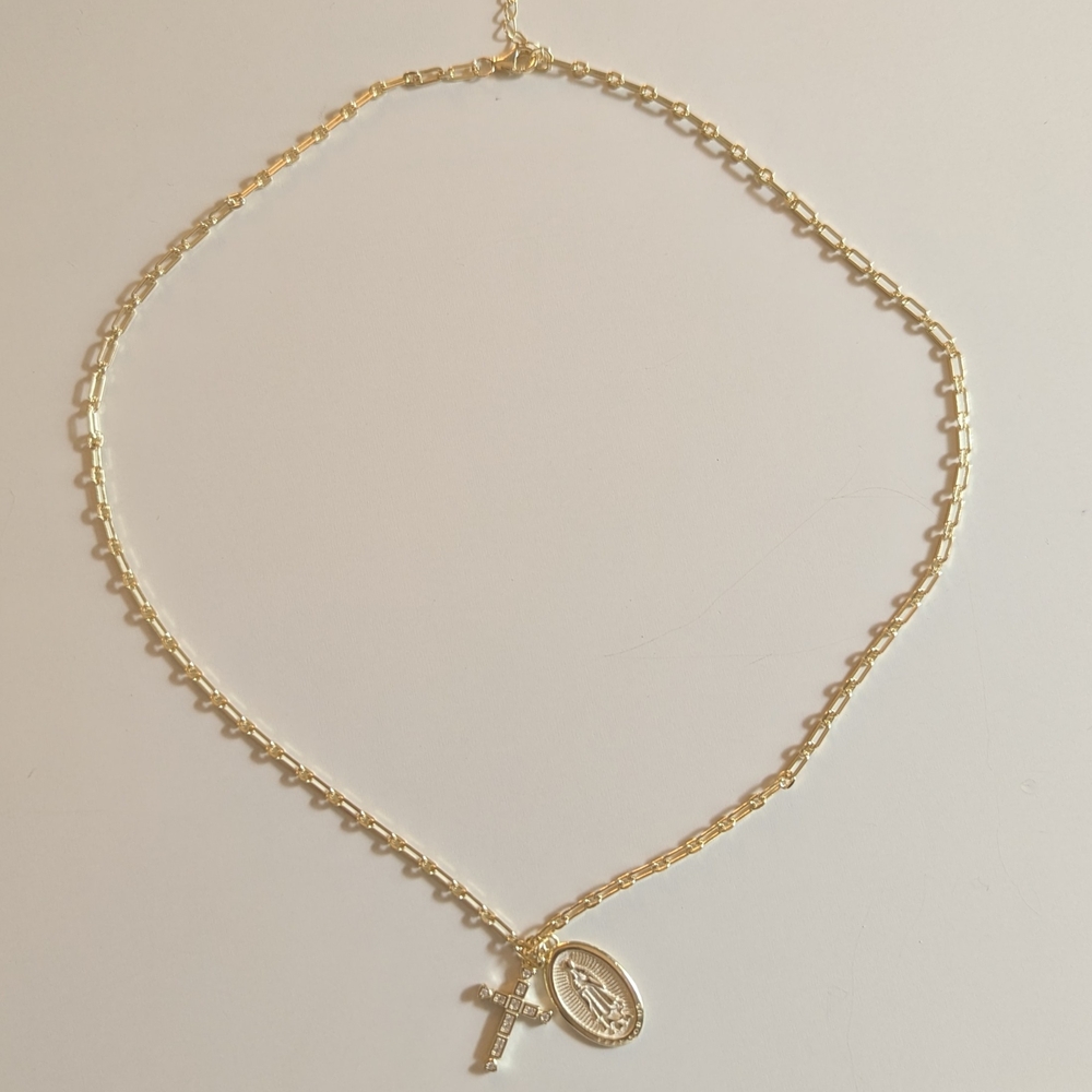 Our Lady Of Guadalupe Pendant And Cross Necklace NIB